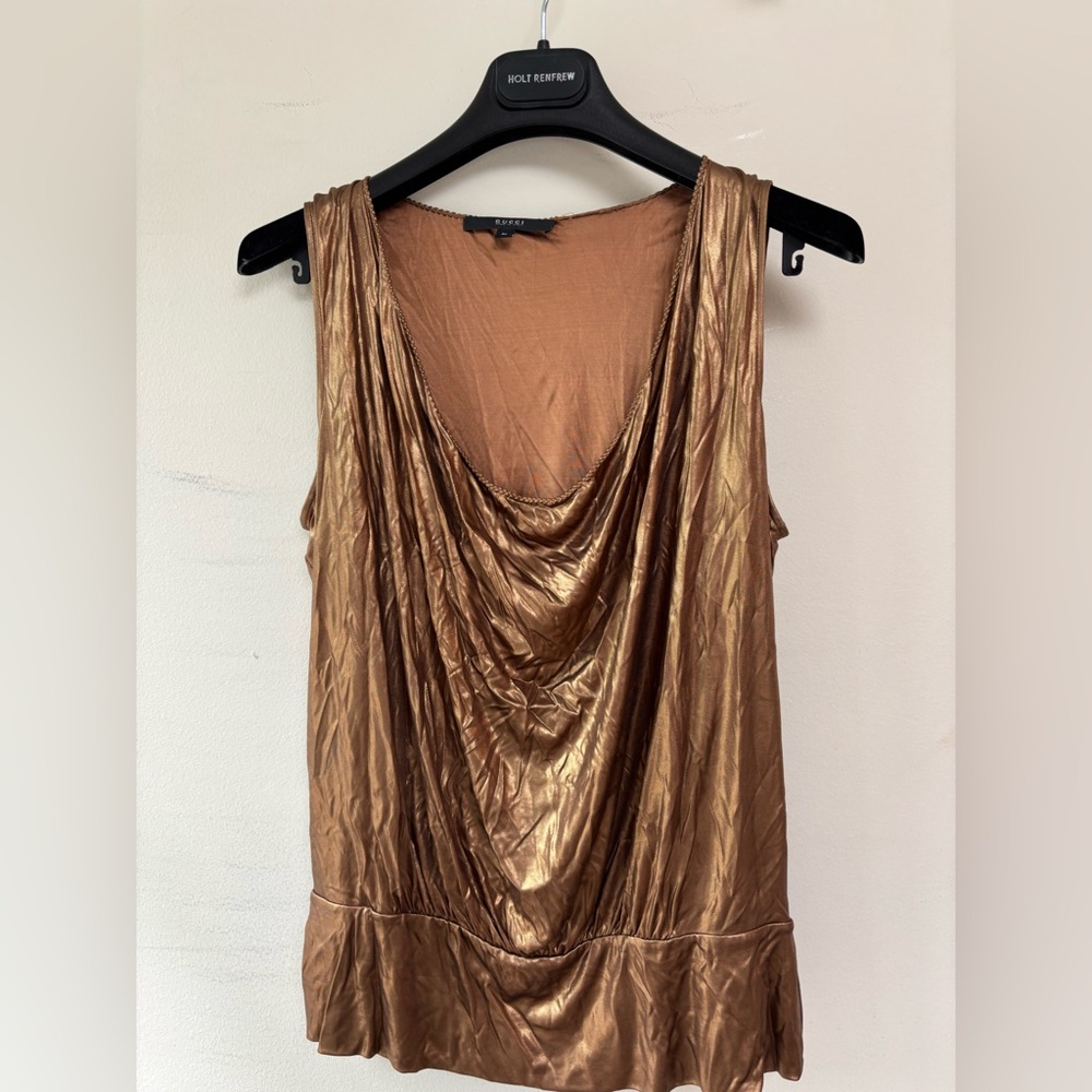 Gucci Bronze Sleeveless Draped Tank Top-M